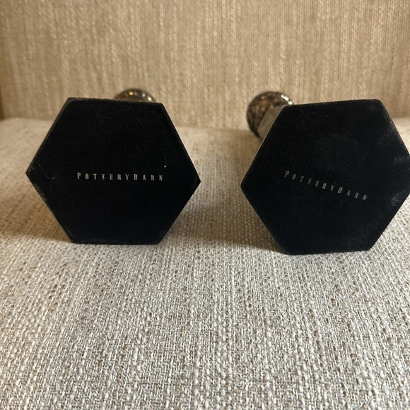 Set of 2 Pottery Barn Antiqued Silver Plated Taper Candlesticks Candle Holders - Picture 2 of 5